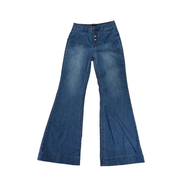Twelve by Ontwelfth Jeans Womens Sz 30 Wide Leg Flare Retro 70s Button Fly - Picture 1 of 13